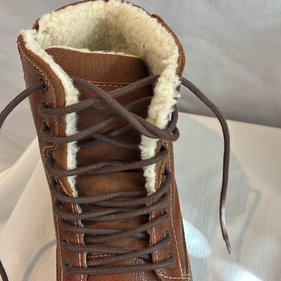 Dexter faux brown leather faux Sherpa lined ankle boots lace up & zip up Size 9 - Picture 15 of 16